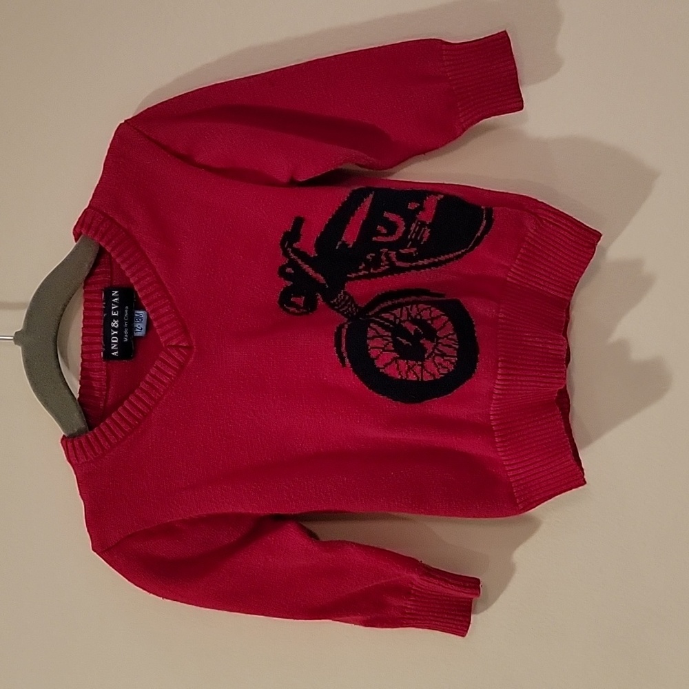 Andy and Evan Motorcycle long s Sweater - Red and Blue V-Neck - Size 12-18 Month